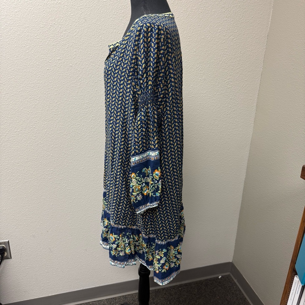 Umgee Boho Floral Tunic Dress Navy Green Embroidered Festival Peasant XL - Picture 5 of 10
